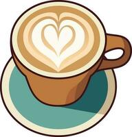 Coffee latte with a heart shaped design on top flat style vector illustration, espresso , latte foam art coffee art stock vector image