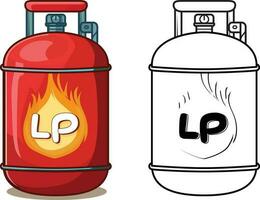 LPG cylinder cartoon vector illustration, LP gas cylinder , Liquefied petroleum gas container cartoon vector image , colored and black and white stock vector