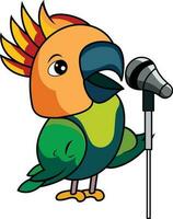 Singing Parrot with a microphone cartoon character vector illustration, macaw parrot as a singer cartoon stock vector image