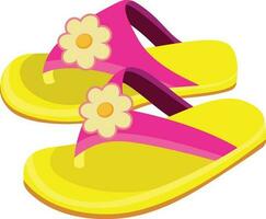 niños sandalias vector ilustración, amarillo y rosado unisexo niño diapositivas sandalia con un flor en parte superior vector imagen