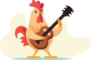 Rooster playing acoustic guitar vector illustration, Rooster, cock with a Guitar stock flat style vector image