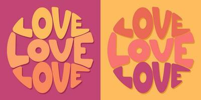 escrito inscripción amor amor amor en el formar de un círculo. vistoso dibujos animados vector diseño. ilustración para ninguna objetivo. positivo motivacional o inspirador cita. maravilloso Clásico letras.