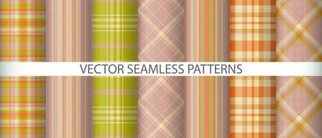 Set vector seamless pattern. Tartan fabric textile. Check texture plaid background.