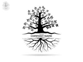 Black Trees and root with leaves look beautiful and refreshing. Tree and roots LOGO style. vector