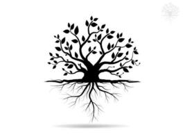 Black Trees and root with leaves look beautiful and refreshing. Tree and roots LOGO style. vector