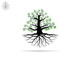 Trees with green leaves look beautiful and refreshing. Tree and roots LOGO style. vector