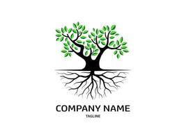 Trees and root with green leaves look beautiful and refreshing. Tree and roots LOGO style. vector