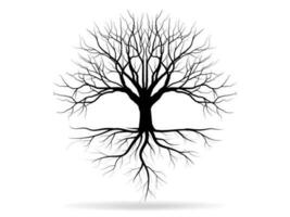 Black Trees and root with leaves look beautiful and refreshing. Tree and roots LOGO style. vector