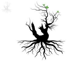 Black Trees and root with leaves look beautiful and refreshing. Tree and roots LOGO style. vector