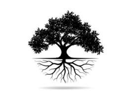 Black Trees and root with leaves look beautiful and refreshing. Tree and roots LOGO style. vector