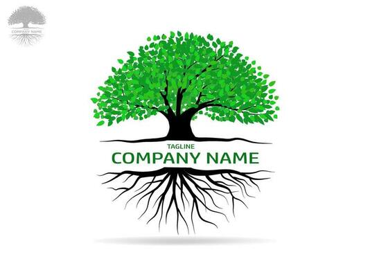 Trees with green leaves look beautiful and refreshing. Tree and roots LOGO style.