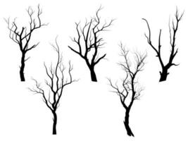 Black Branch Tree or Naked trees silhouettes. Hand drawn isolated illustrations. vector