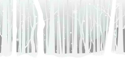 White tree forest background and snowing for winter season concept. Hand drawn isolated illustrations. vector