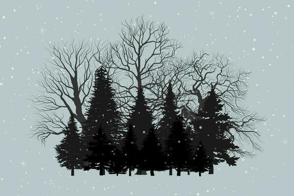 Black Branch Tree or Naked trees silhouettes. Hand drawn isolated illustrations.