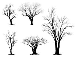 árbol de rama negra o siluetas de árboles desnudos. ilustraciones aisladas dibujadas a mano. vector