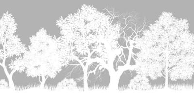 White tree forest background and snowing for winter season concept. Hand drawn isolated illustrations. vector