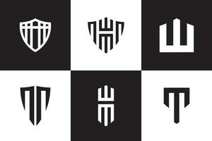 set of shield logo design by grid shield logo design monogram vector template