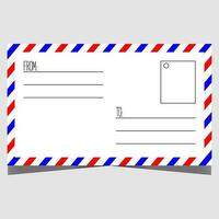 Empty mail postcard design template. Vector illustration of blank mockup of standard paper post card with fields for recipient and sender and place for postage stamp. Ready to print horizontal layout.