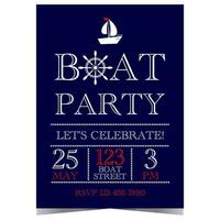 Boat party invitation banner, poster, leaflet or flyer to celebrate the start of the sunshine summer, exotic vacation season, riding a sailing yacht on the waves of the sea or lake water surface. vector