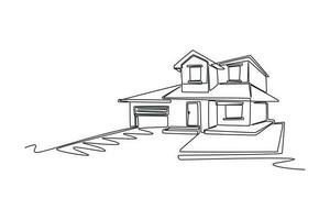 One continuous line drawing of house concept. Doodle vector illustration in simple linear style.