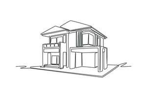 One continuous line drawing of house concept. Doodle vector illustration in simple linear style.