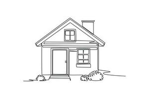 One continuous line drawing of house concept. Doodle vector illustration in simple linear style.