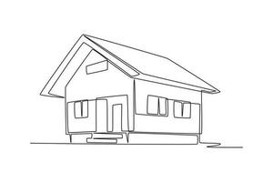 One continuous line drawing of house concept. Doodle vector illustration in simple linear style.