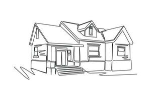 One continuous line drawing of house concept. Doodle vector illustration in simple linear style.