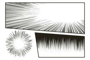 Manga speed line set with stripe and radial effect vector