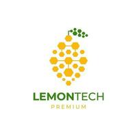 Digital fruit logo. Concept of logo in the form of a lemon with circuit board design template vector