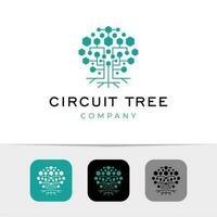 Tech tree digital logo design vector icon. Tree connection logo