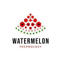 Digital fruit logo. Watermelon fruit with data circuit connection icon logo vector illustration