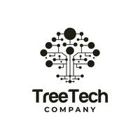 Tree tech logo concept. Social network and innovative digital technology icon design template vector