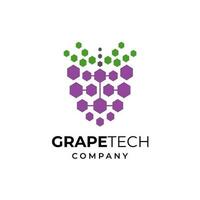 Digital fruit logo. Grape fruit with data circuit connection icon logo vector illustration