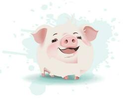 Cute pig cartoon show laughing face cartoon vector illustration