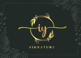 luxury gold signature initial iy logo design isolated leaf and flower vector