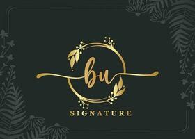 luxury signature initial bu logo design isolated leaf and flower vector