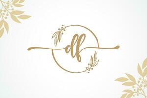 luxury gold signature initial df logo design isolated leaf and flower vector