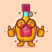 gracioso arce jarabe botella personaje mascota con pulgar arriba mano gesto aislado dibujos animados en plano estilo diseño vector