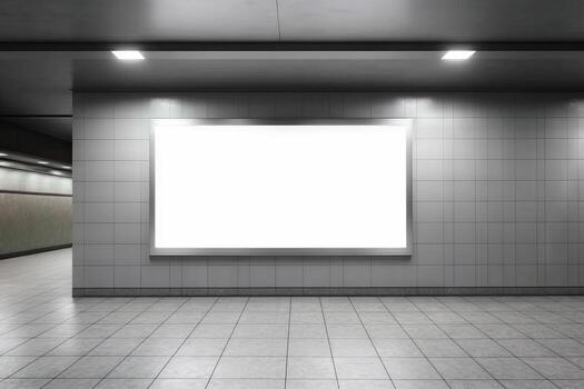 blank billboard hangs on a wall. communication, Marketing and Advertising concept. . . photo