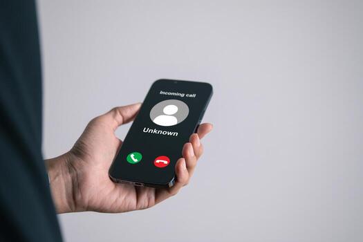 Data Security system concept, Businessman received calling from unknown person, innovation technology, cloud computing, internet network communication photo