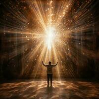 silueta de hombre con cielo resumen antecedentes y Dios iluminación.meditación, espiritual y Dios concepto.generativo ai foto