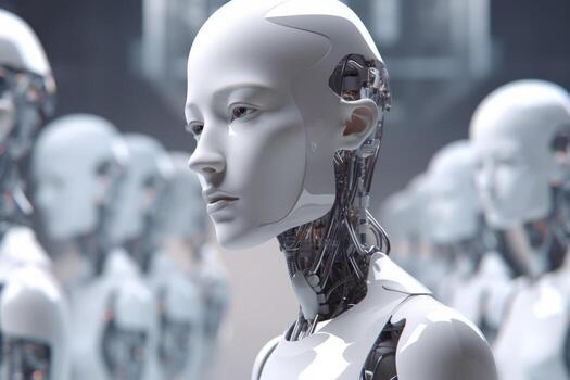 Futuristic AI Robot Humanoid. High Technology, AI Artificial Intelligence, innovation and science concept..Generative. photo