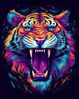 Tiger in the wild with neon glow light.futuristic and cyberpunk style.Generative ai photo