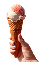 hand holding ice cream on transparent background, generative ai png