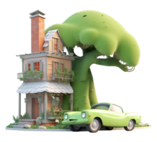 simple living house, 3d cartoon design isolated on transparent background, genetaive ai png