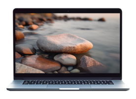 laptop mockup template with display screen nature wallpaper, isolated on transparent background, generative ai png