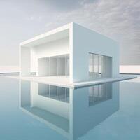 Modern architecture, minimal luxury design, white building and water, private swimming pool. photo