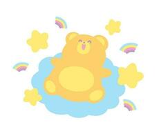 cute kawaii happy bear on cloud hand drawn illustration vector