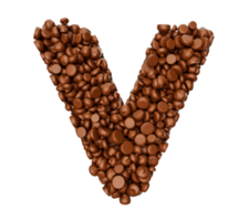 alfabeto v fatto di cioccolato patatine fritte cioccolato pezzi alfabeto lettera v 3d illustrazione png